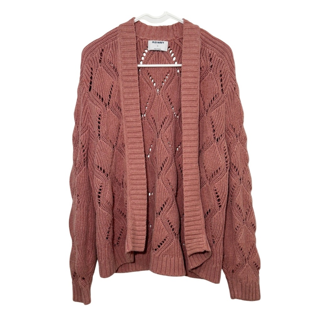 Old Navy Cardigan Dusty Rose Pointelle Knit Open Front Women Medium Sweater